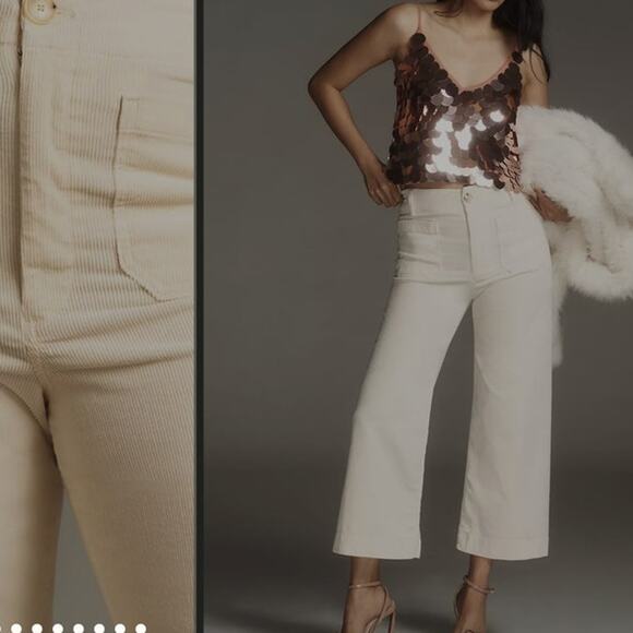 Anthropologie by Maeve The Colette Corduroy Crop Wide-Leg Pants Ivory size 32 - Picture 4 of 11